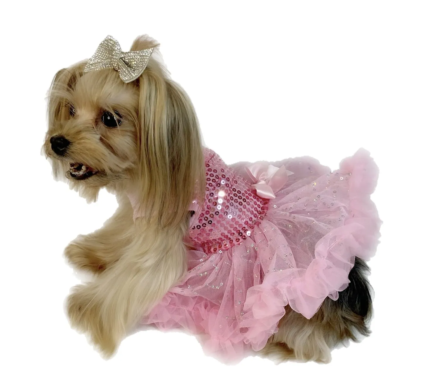 Pawpatu Pink Sequin Ruffle Petti Dress for Pets