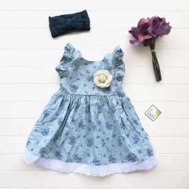 Periwinkle Dress in Blue Green Flowers Print