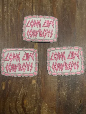 Pink and Grey Long Live Cowboys Rhinestone Patch