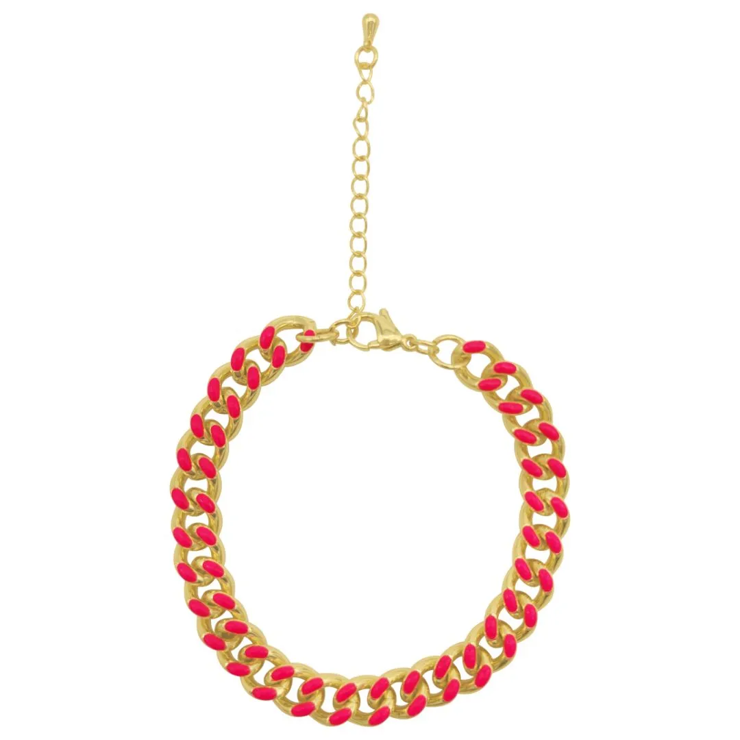 Pink Enamel Curb Chain gold