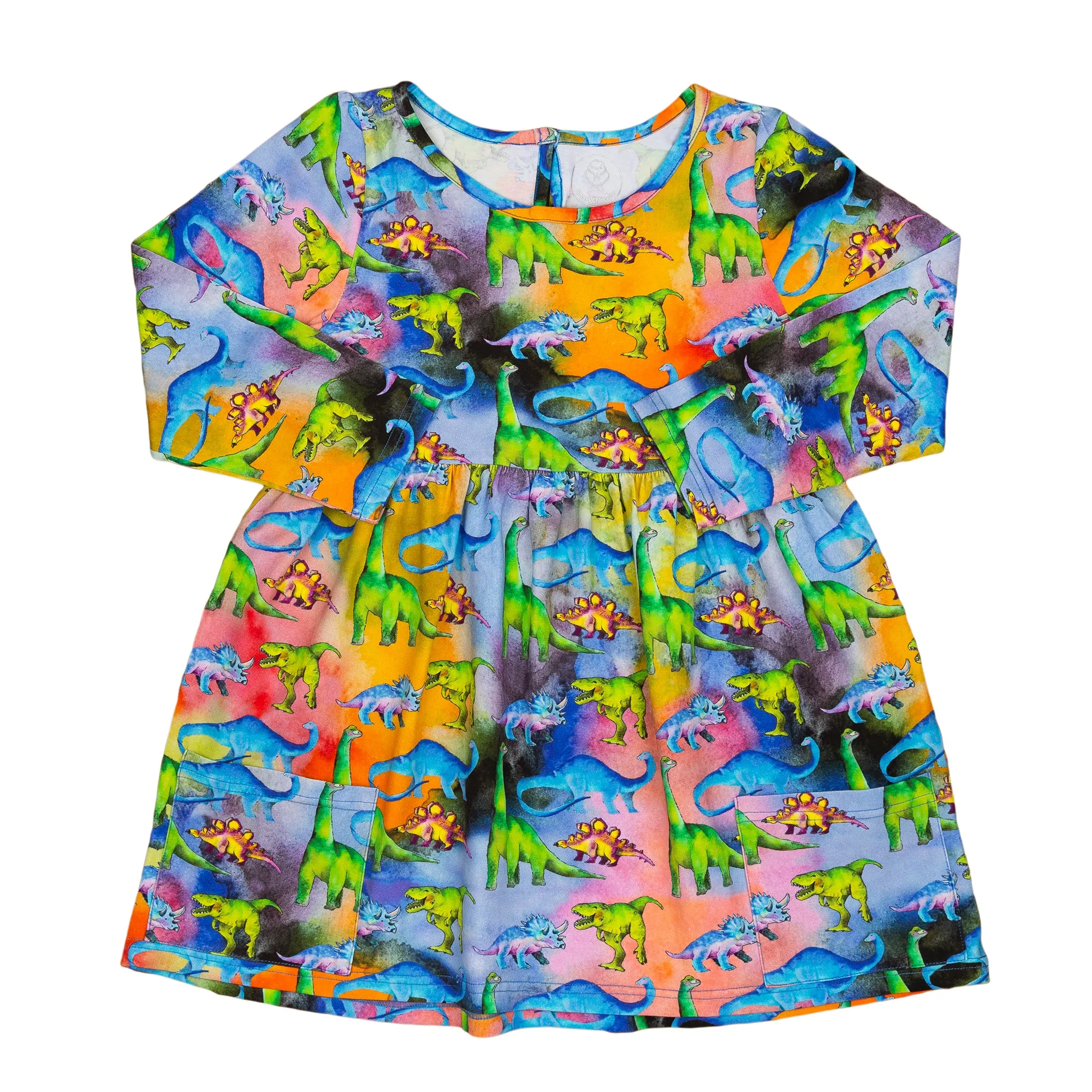 Rainbow-saurus Long Sleeve Pocket Dress