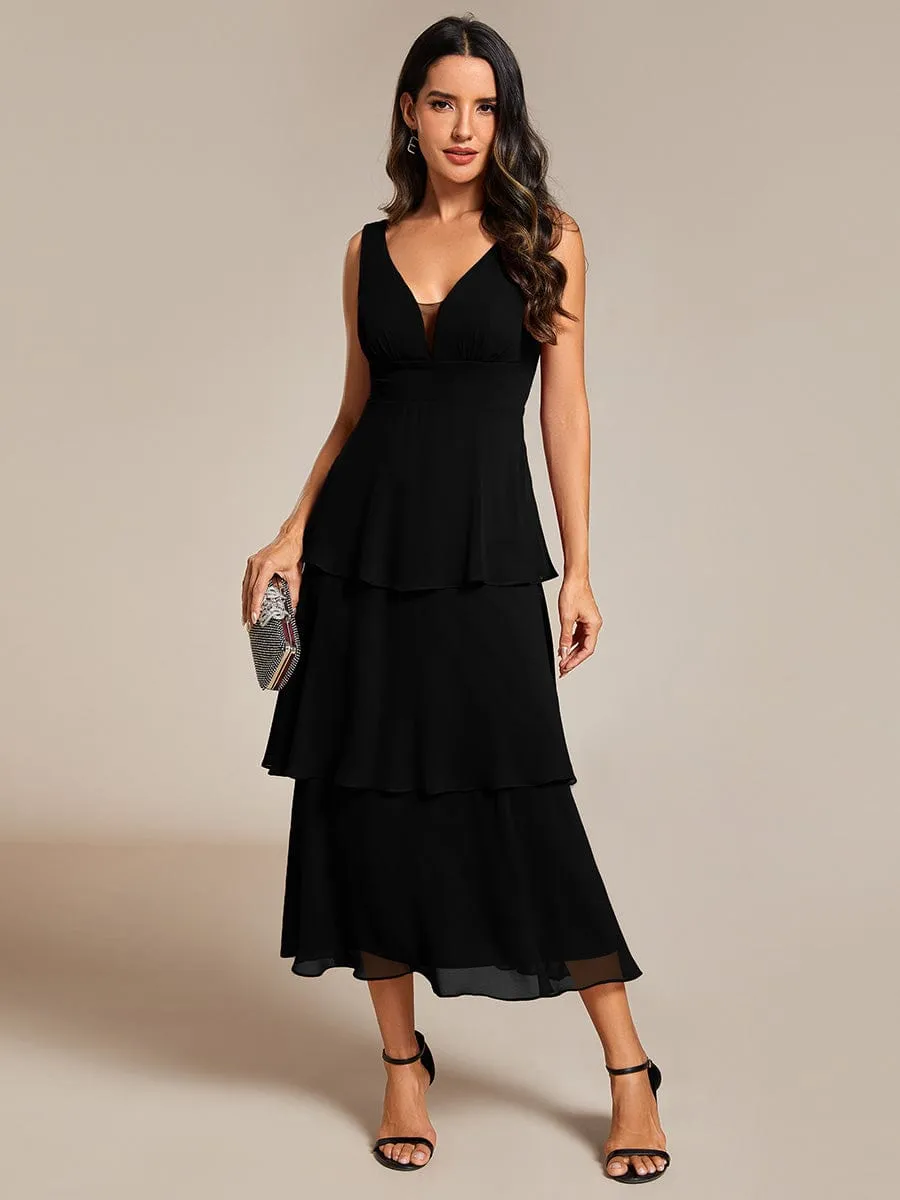 Sleeveless Tiered Hem V-Neck Chiffon Wedding Guest Dress