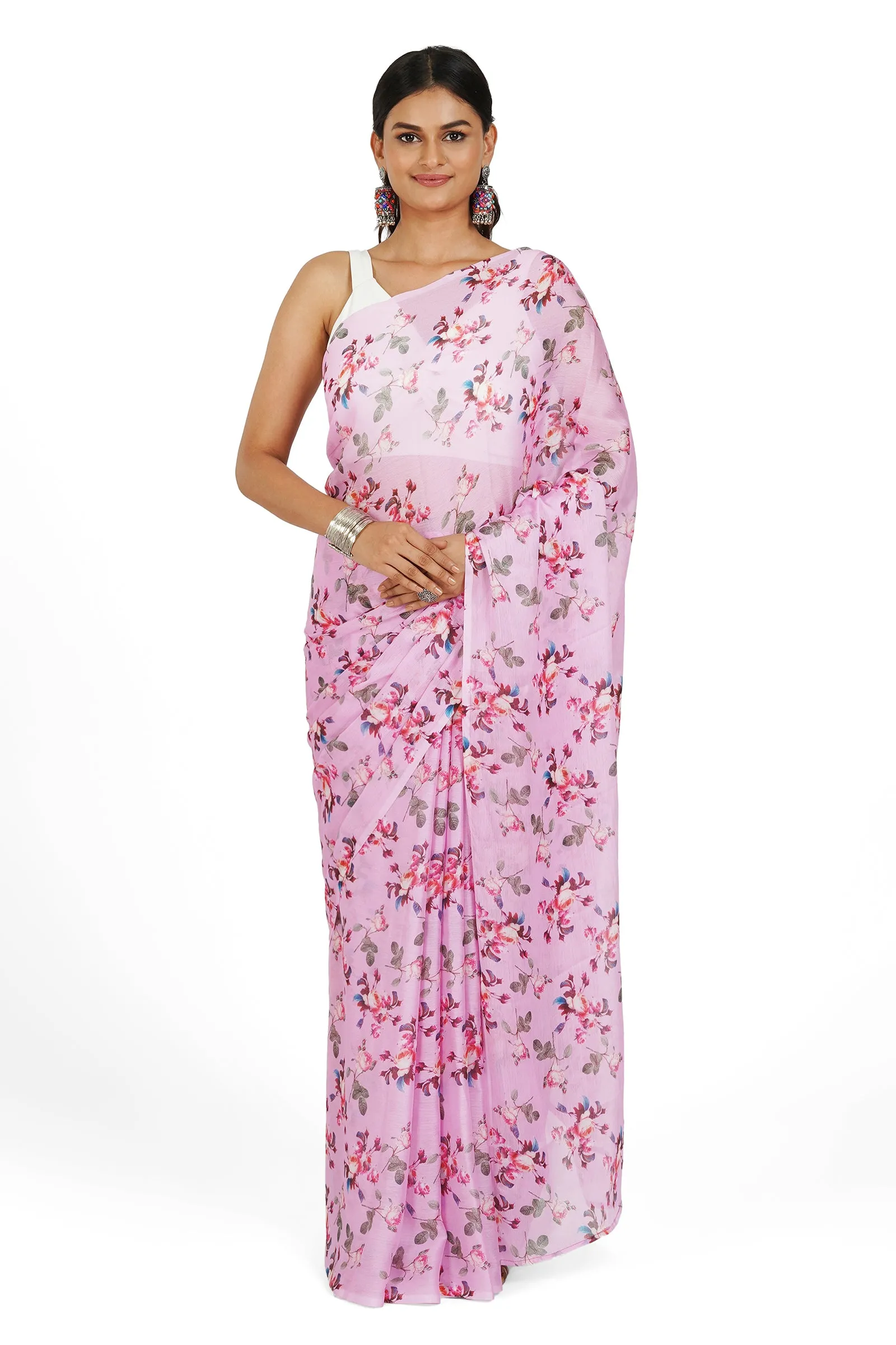 Teejh Carnation Whisper Digital Print Chiffon Saree