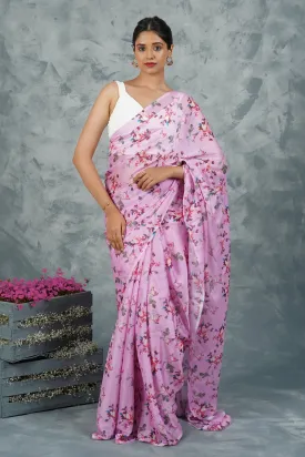 Teejh Carnation Whisper Digital Print Chiffon Saree