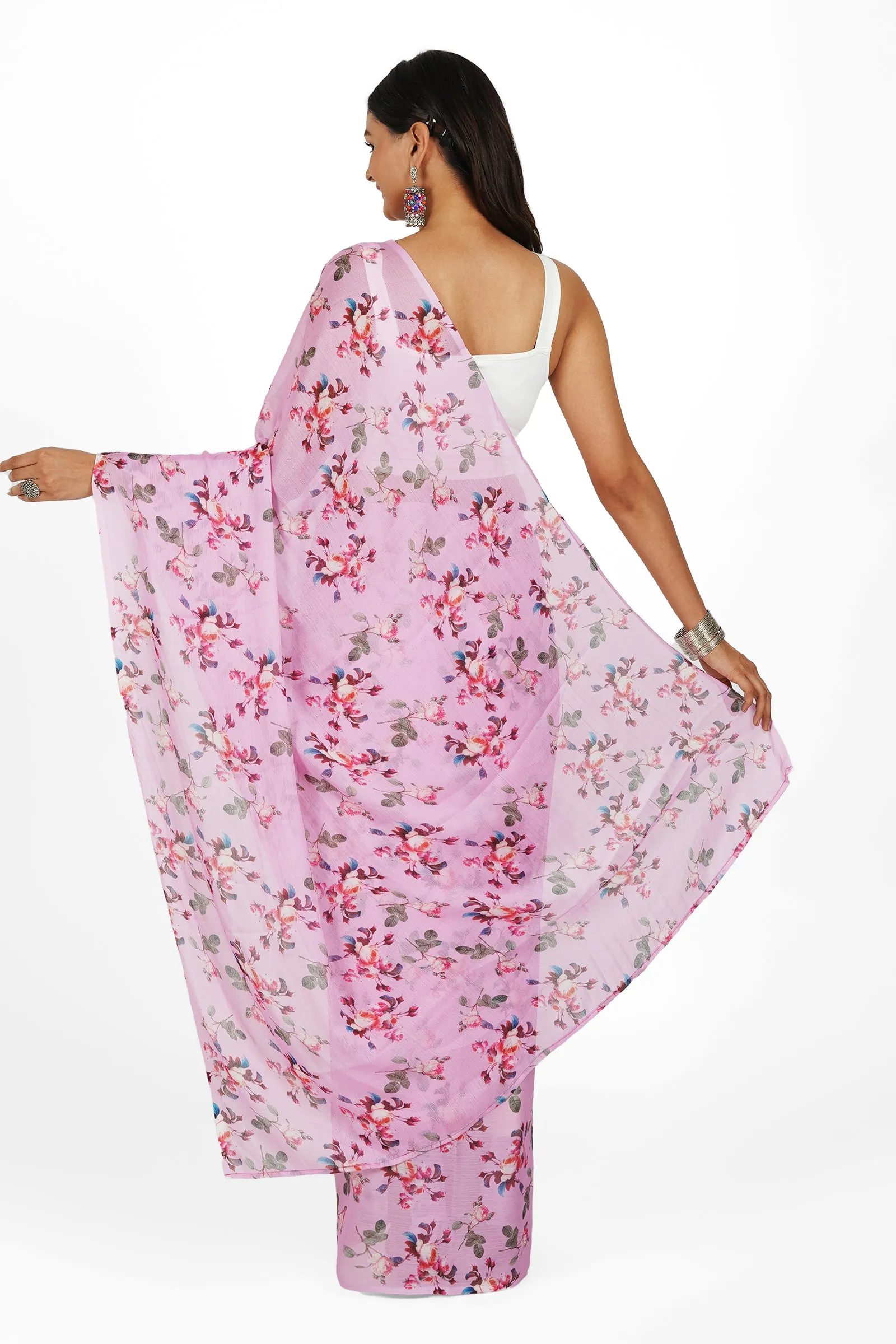 Teejh Carnation Whisper Digital Print Chiffon Saree