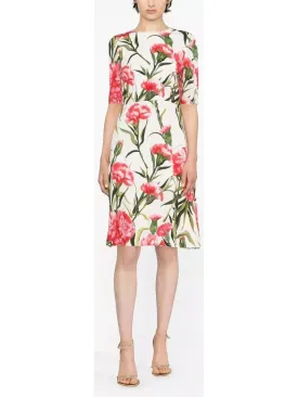 Women’s Carnation-Print Charmeuse Midi Dress