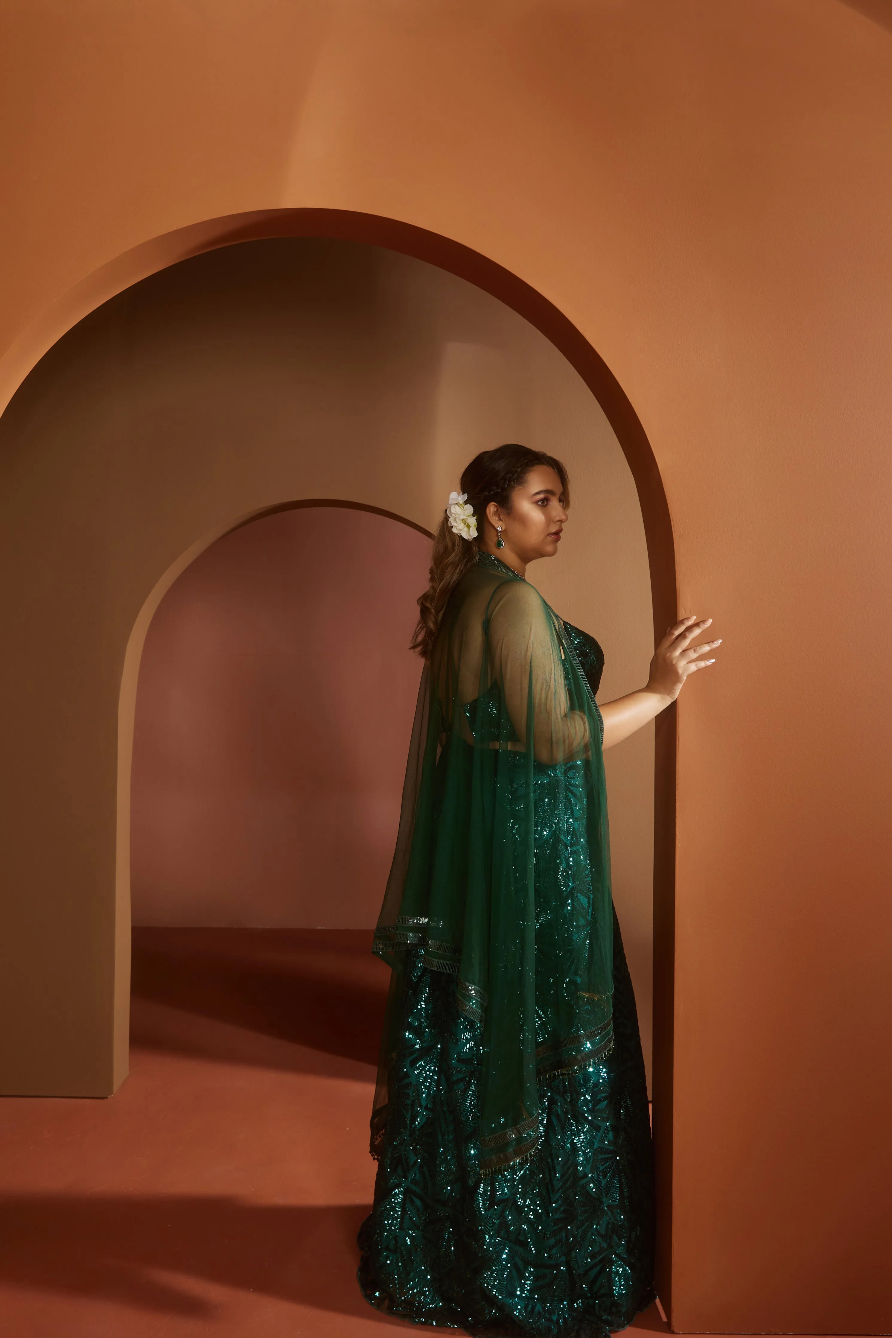 Zaitra Emerald Green Sequin Lehenga